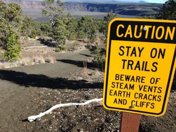 Caution sign at Volcanoes National Park