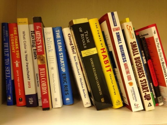 Bookshelf full of business book bestsellers