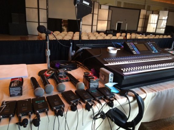 one dozen microphones for big presentation at The Breakers