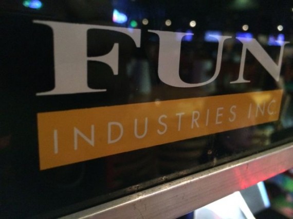 Fun Industries sticker on arcade window display