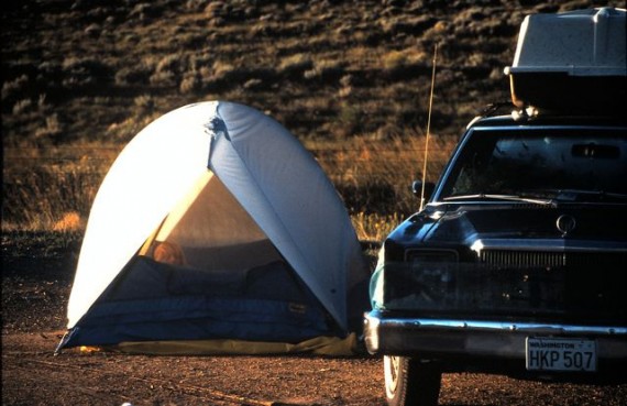 Tent camping along Wyoming Interstate in 1984
