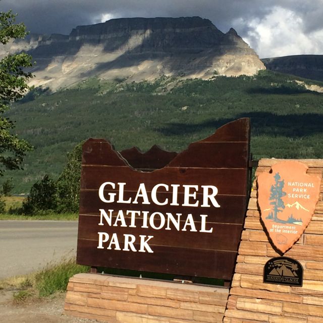 Glacier National Park entrance sign in St Mary