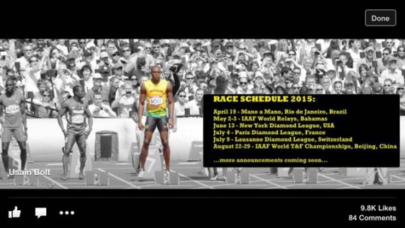 Usain Bolt 2015 race calendar
