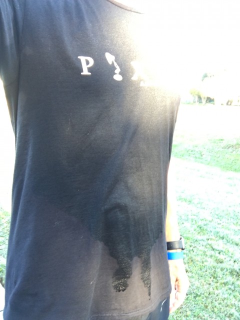 Runner's soaked tee shirt