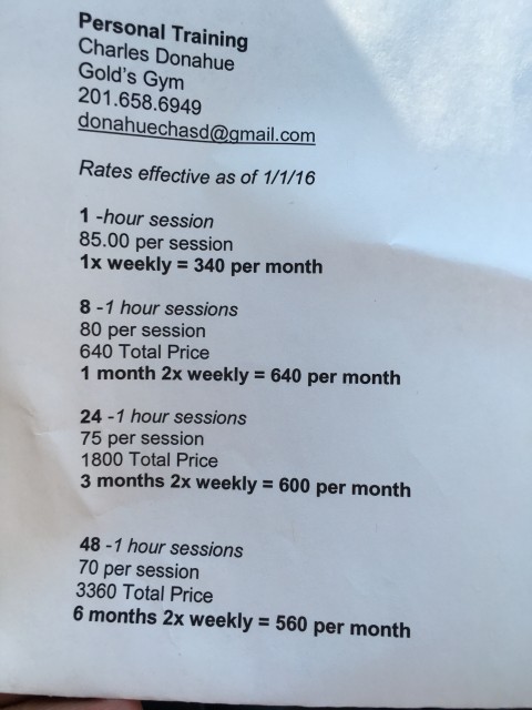 Personal Trainer rates