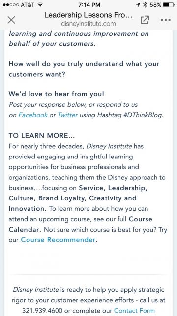 Disney Institute website screen shot