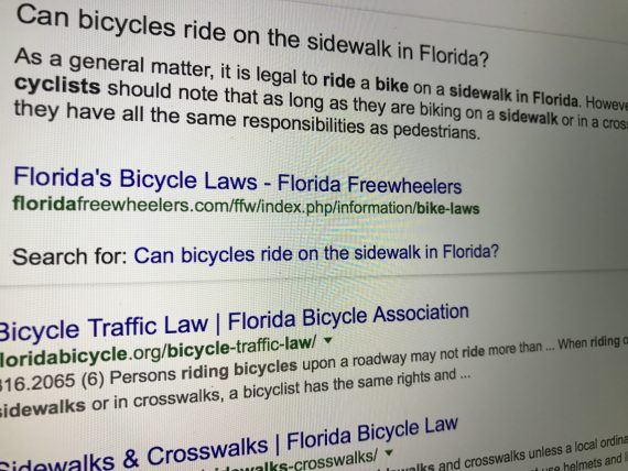 Bicycling on Florida sidewalks