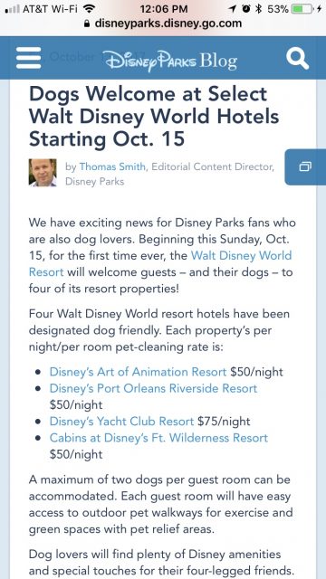 Pets at Disney Resorts