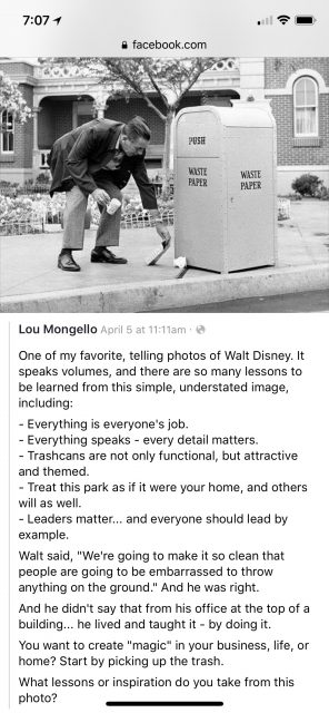 Walt Disney picking up trash
