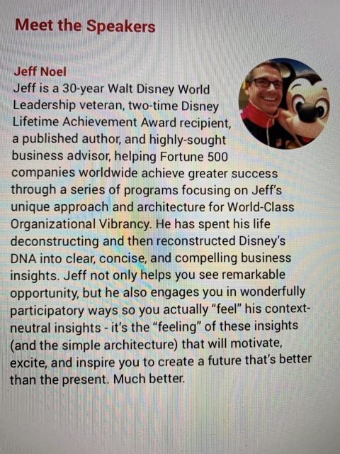 Disney Keynote Speaker bio for jeff noel