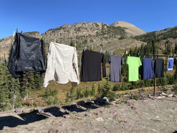 cloths line with drying laundry in mountains