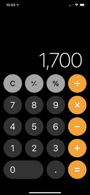 iPhone calculator image with 1,700