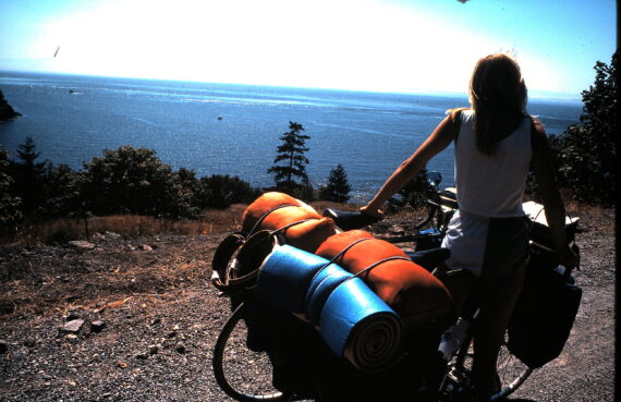 Woman on a cross-country bicycle trip