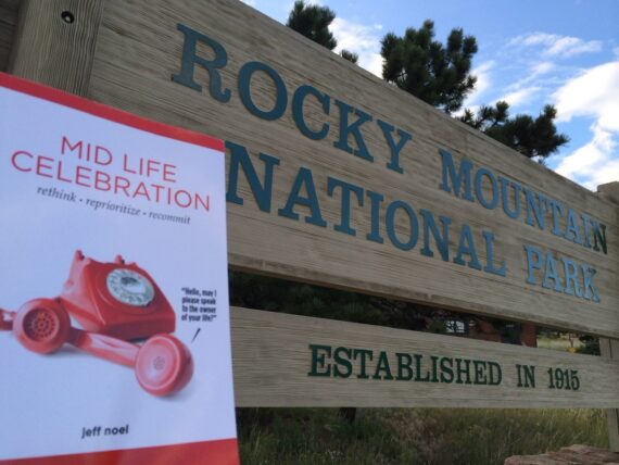 mid life celebration, the book, at Rocky mountain National Park entrance