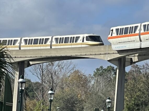 Two Disney monorails close to each other
