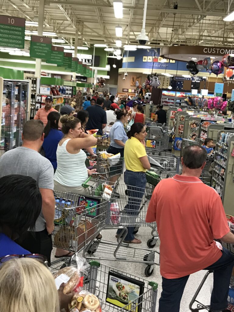 Long lines at grocery store