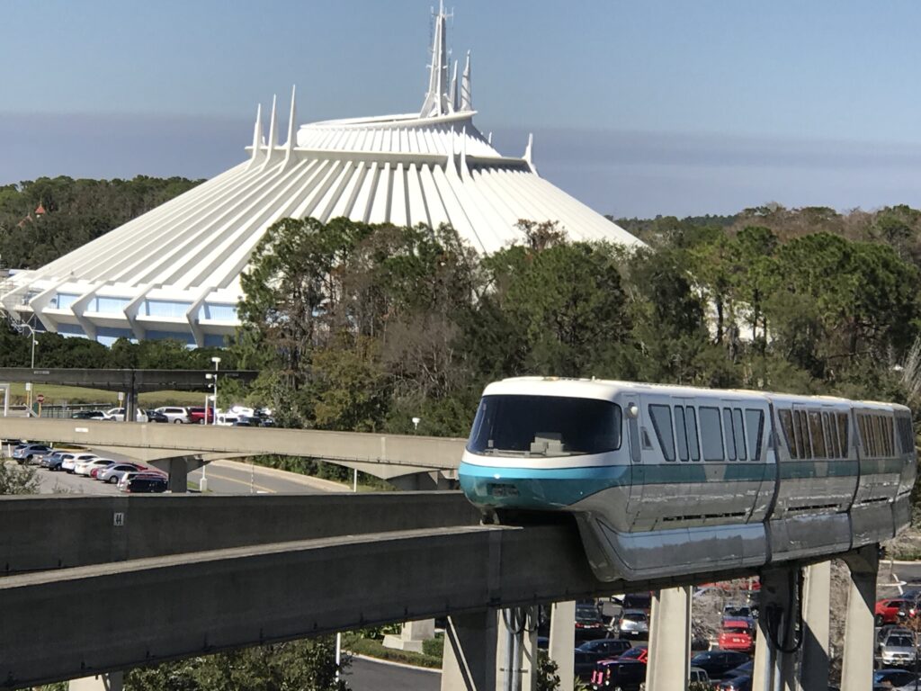 Disney Monorail with Space Mountain in background