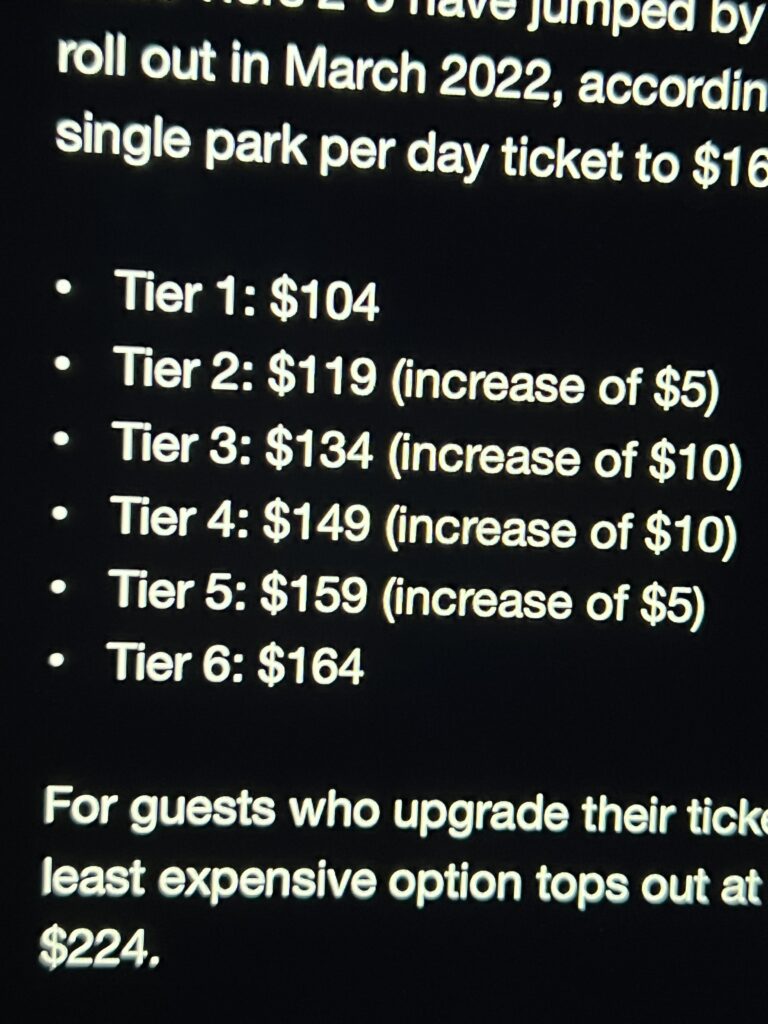 Disney tickets pricing chart