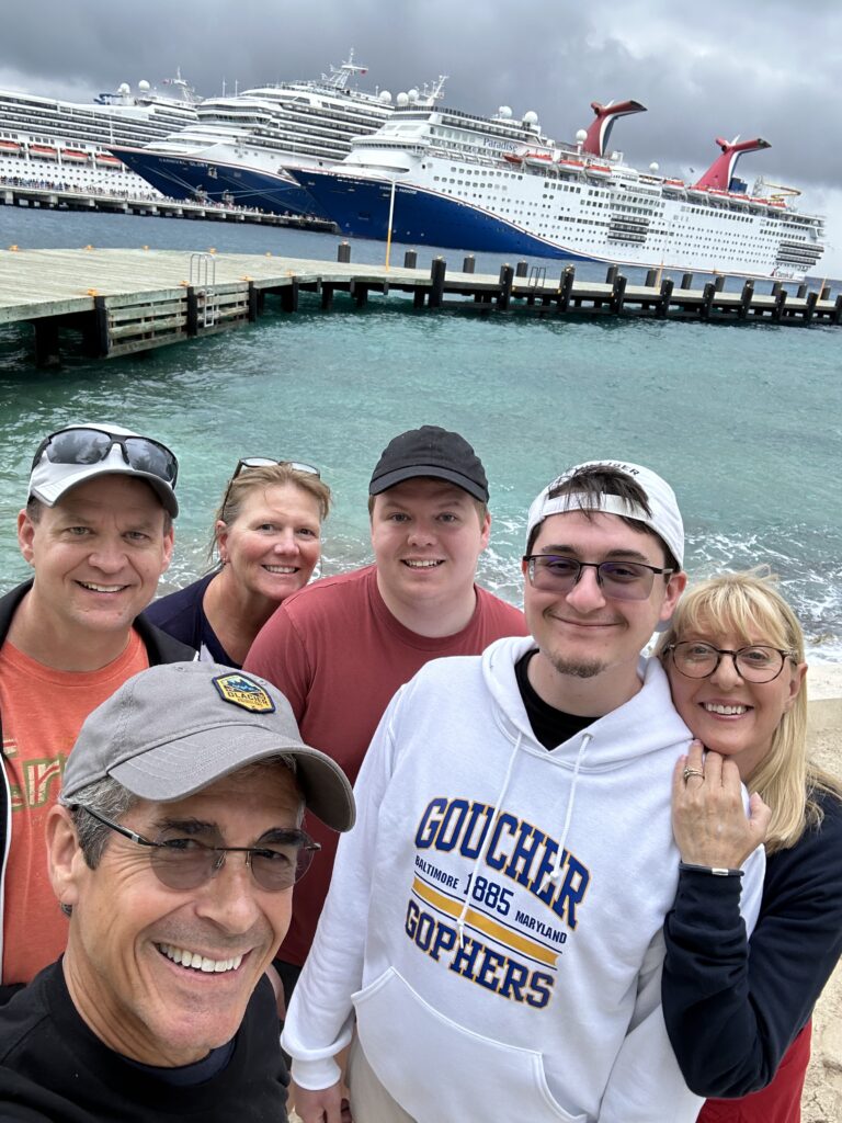Family at cruise ship port