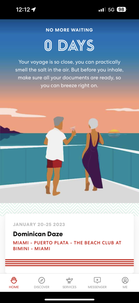 Cruise ship app message