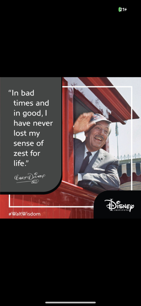 Disney Institute social media post with Walt Disney quote 