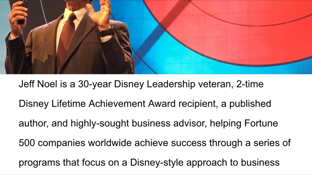 Social media screenshot about a Disney Institute speaker