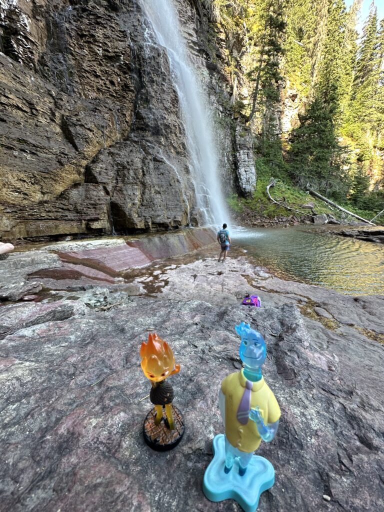 Pixar elemental toy figurines at waterfall