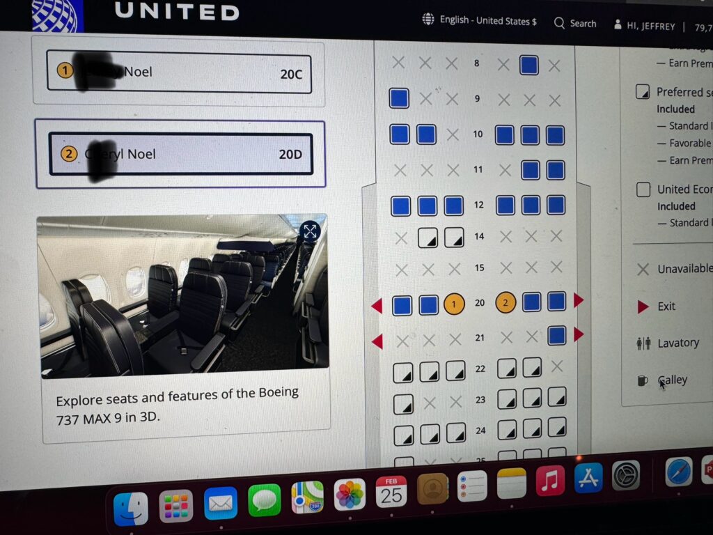 Airline seat selection page