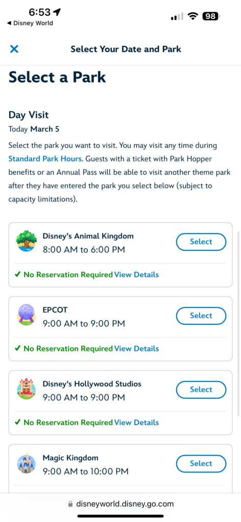 Disney theme park app 