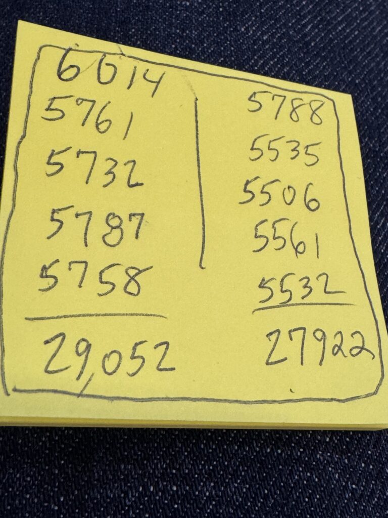 Numbers on a Post-it note