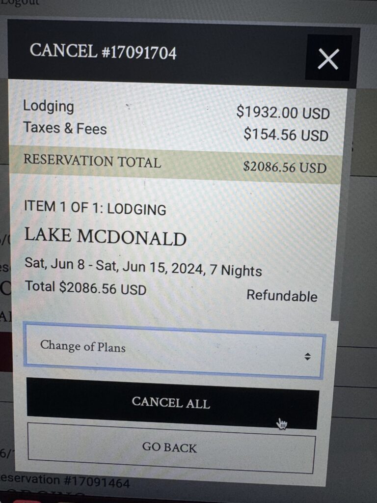 Hotel reservation screen