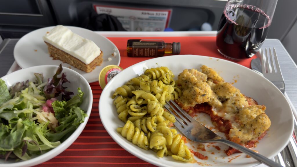 Tray table on a first class lunch