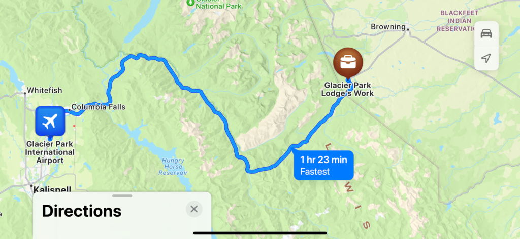 Map from Montana airport to National Park