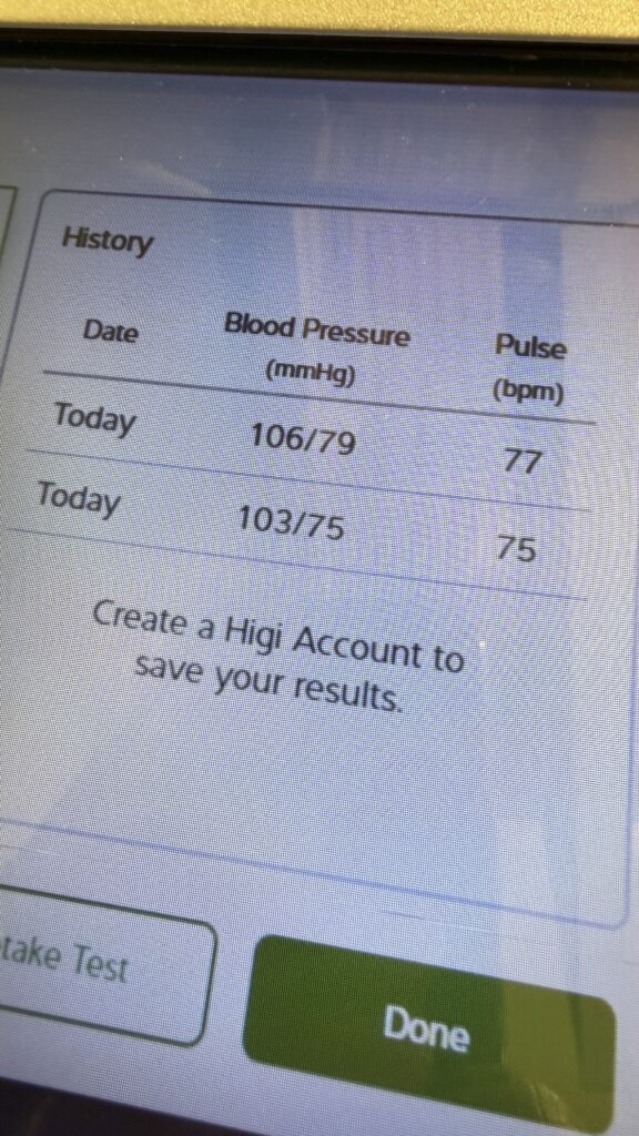 Grocery store, blood pressure test results Screen